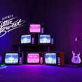 Vintage Television Art Installation Featuring Dont Cry Text Waveform Graphics And Neon Purple Blue Lighting