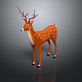 Cartoon Orange Deer with White Spots and Large Antlers on Gray Background with Ground Reflection