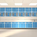 Medical Devices Storage Room Interior With Blue Cabinets And Shelves