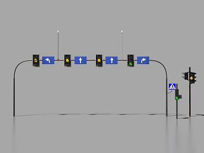 Traffic Lights With Directional Arrows And Green Yellow Signals At Intersection 3d model