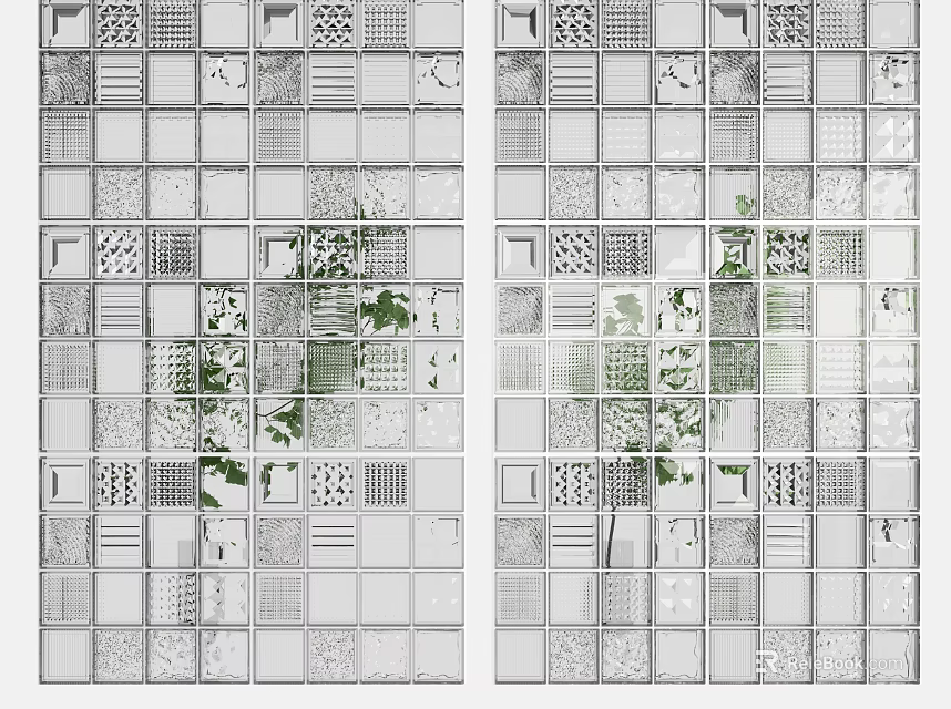 Modern Decorative Partition Design With Geometric Lattice Panels And Glass Elements 3d model