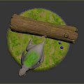 White Mouse With Large Ears Green Fur Standing On Green Base And Log