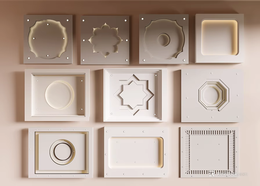 Various Modern Ceiling Designs With Geometric Patterns And Decorative Inserts 3d model 