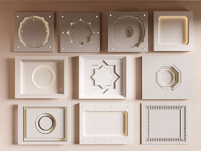 Various Modern Ceiling Designs With Geometric Patterns And Decorative Inserts 3d model
