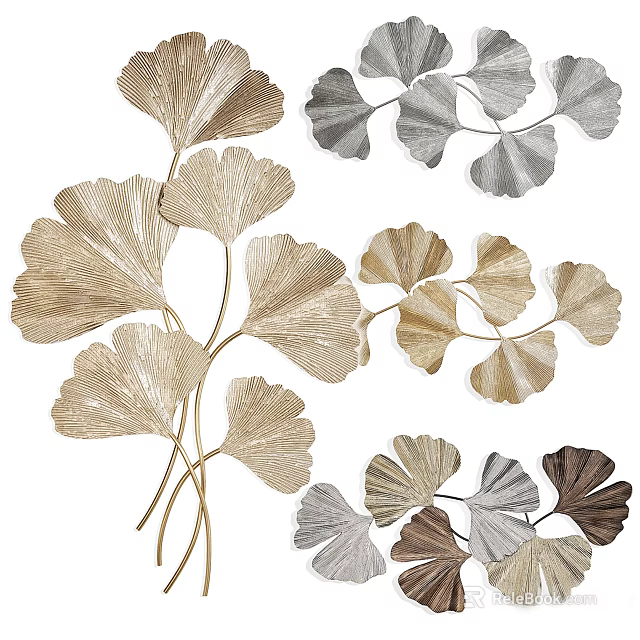 Modern Ginkgo Leaf Wall Decor With Gold Silver Brown Metal Art For Home Decoration 3d model 