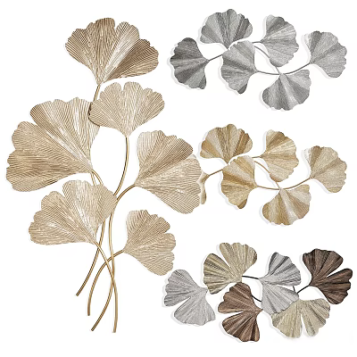 Modern Ginkgo Leaf Wall Decor With Gold Silver Brown Metal Art For Home Decoration 3d model