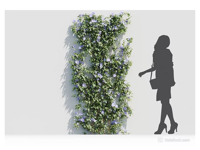 Decorative Climbing Bush With Green Leaves Purple Flowers And Woman Silhouette 3d model 