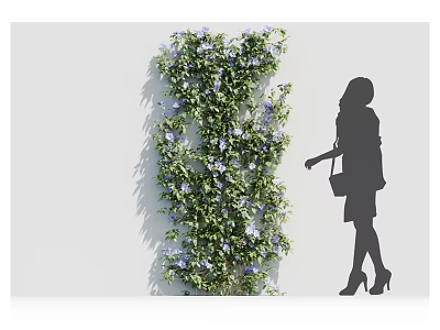 Decorative Climbing Bush With Green Leaves Purple Flowers And Woman Silhouette 3d model