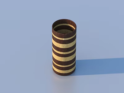 Cylindrical Striped Storage Container With Brown And Yellow Patterns For Home Use 3d model