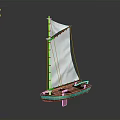 Wooden Sailboat With Turquoise Bottom White Sail And Red Mast Structure