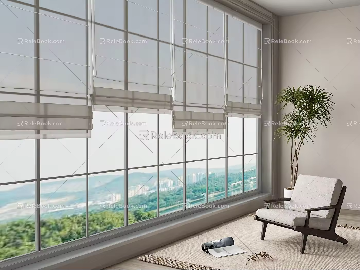 French Window Fabric Pull Shutter 3d model