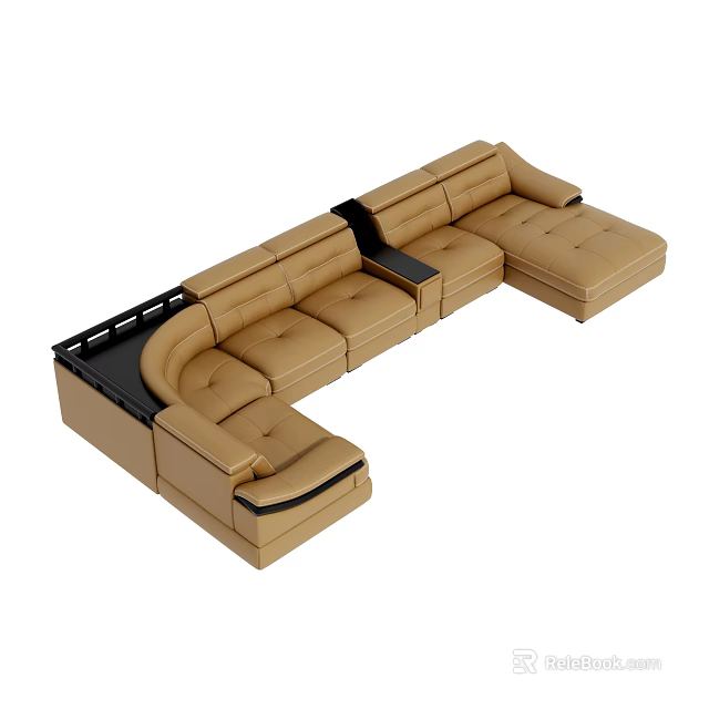 Brown Leather Sectional Multi Person Sofa With Armrests And Storage Compartments 3d model