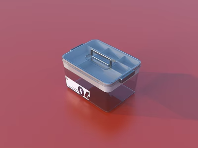 Transparent Plastic Storage Box With Gray Lid Handle Red Background Label Number 01 3d model