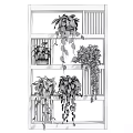 Indoor Garden Decor With Wooden Shelf And Multiple Hanging Green Potted Plants