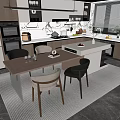 Modern Wooden Dining Table Set With Gray Chairs In Contemporary Kitchen Interior