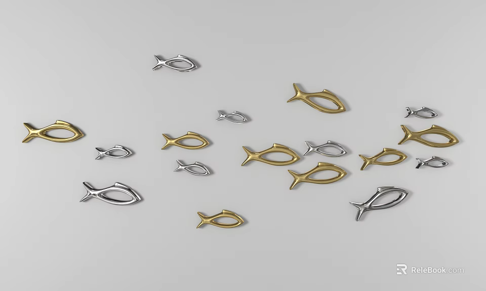 Luxury Modern Wall Decor With Gold And Silver Fish Shaped Metal Art Pieces 3d model 