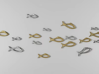 Luxury Modern Wall Decor With Gold And Silver Fish Shaped Metal Art Pieces 3d model