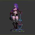 Game Movie Character With Purple Hair Wearing Shorts Holding Shovel On Glowing Decorative Base