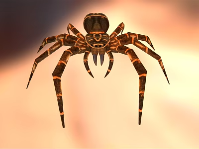 Detailed Large Spider With Brown And Black Patterned Legs On Orange Background 3d model