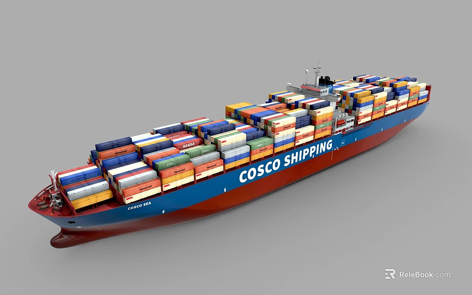 COSCO SHIPPING Large Container Ship Loaded With Various Colored Containers 3d model 
