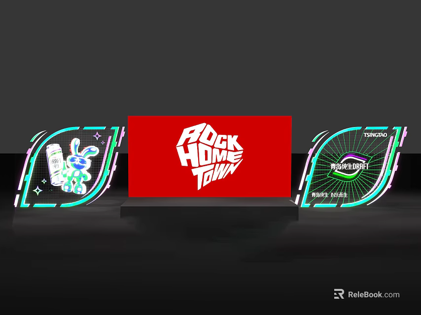 Rock Hour Today Stage With Red Background Green Neon Lights And Spin Graphic Elements 3d model 