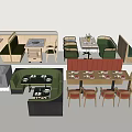 Restaurant Seating Layouts With Various Booth Designs Round Tables And Chairs 3d model