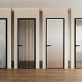 Modern Hinged Doors With Different Glass Textures Black Frames And Wooden Floor 3d model