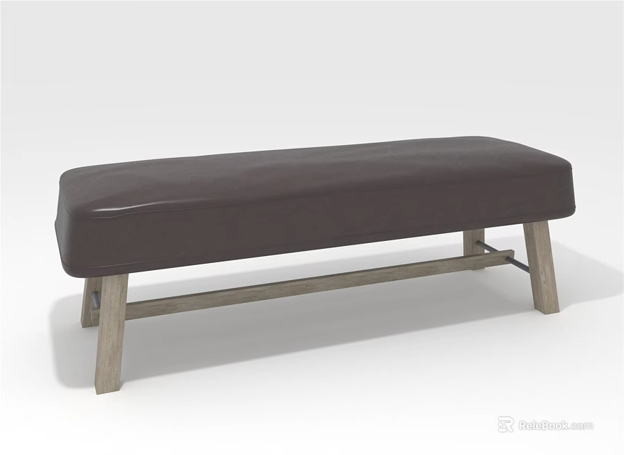 Simple Modern Upholstered Bench With Dark Cushioned Seat And Wooden Legs 3d model 