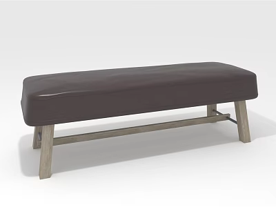 Simple Modern Upholstered Bench With Dark Cushioned Seat And Wooden Legs 3d model