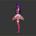 Anime Style Female Character With Purple Hair Pink Dress Yellow Trim Pink Boots Arms Outstretched