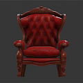 Red Leather Armchair with Tufted Back Design and Carved Wooden Legs in Luxurious Style