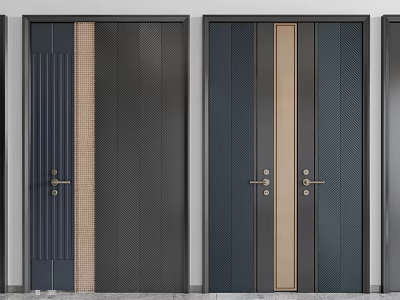 Modern Hinged Doors With Stylish Panel Design And Metal Handles For Home Interior 3d model