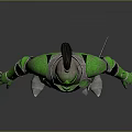 Fantasy Character In Green Decorative Armor With Creature Themed Helmet And Upright Stance