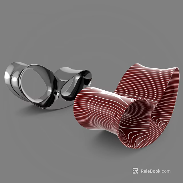 Modern Single Chair With Curved Design And Red Black Striped Patterns 3d model