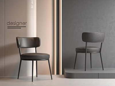 Modern Designer Black Leather Dining Chairs with Sleek Design and Gray Beige Wall Background 3d model