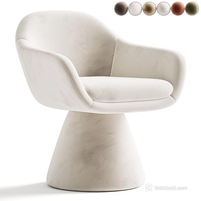 Beige Velvet Single Sofa With Modern Conical Swivel Base And Comfortable Seat 3d model 
