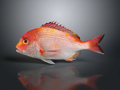 Vibrant Red Orange Fish With Colorful Scales Fins And Tail On Gray Background 3d model