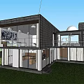 Modern Rural Self Built House With Large Glass Windows Open Design Balcony And Lawn Area