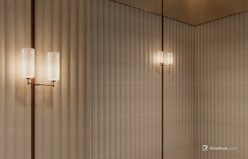 Modern Wall Sconces With Glass Shades On Textured Wall And Warm Lighting Glow 3d model 