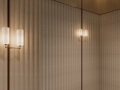 Modern Wall Sconces With Glass Shades On Textured Wall And Warm Lighting Glow 3d model