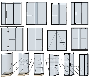 Modern shower room shower room glass door partition combination 3d model