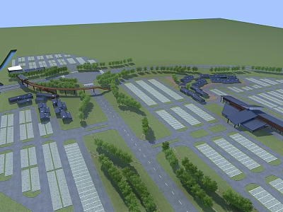Aerial Planning of Organized Site With Roads Buildings Green Spaces and Grid Layout 3d model