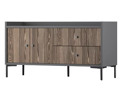 Modern Wooden Dresser with Gray Frame Black Metal Legs and Storage Design 3d model