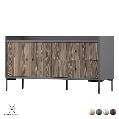 Modern Wooden Dresser with Gray Frame Black Metal Legs and Storage Design 3d model
