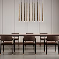 Modern Dining Table Set With Upholstered Chairs And Gold Pendant Lights