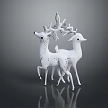 White Deer Figurines With Decorative Patterns In Standing Posture On Dark Background With Reflections 3d model