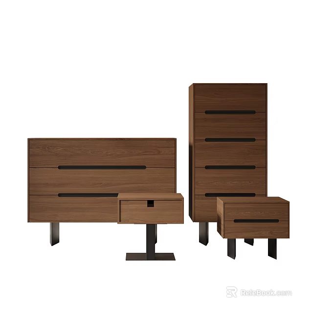 Modern Wooden Sideboard With Different Sizes Drawer Design Black Legs And Storage Function 3d model