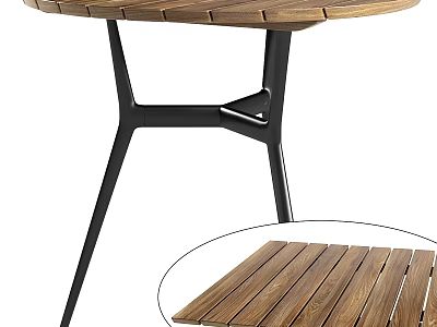 Stylish Dining Table With Slatted Wooden Top And Black Metal Legs 3d model