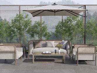 New Chinese Style Outdoor Sofa Rattan Sofa Bamboo 3d model