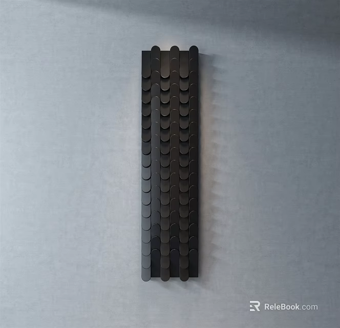 Modern Black Vertical Wall Decor With Curved Elements On Gray Background 3d model